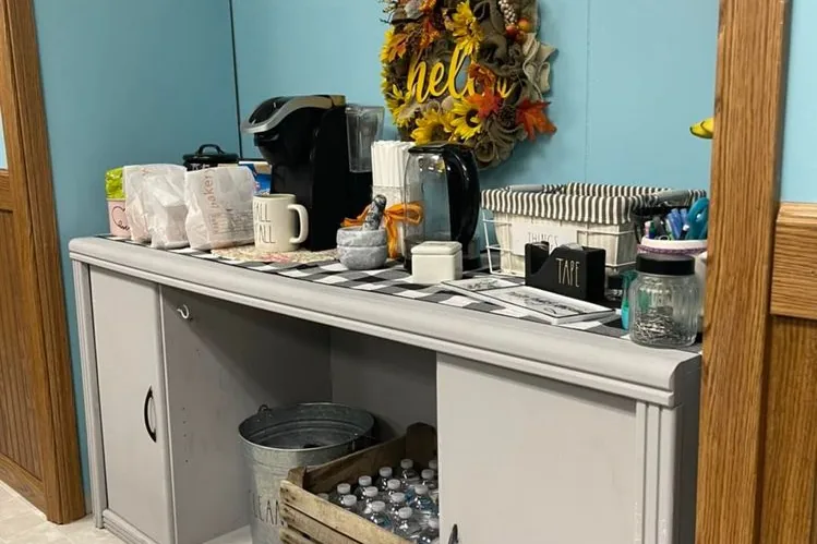 A tidy office coffee station after a commercial clean